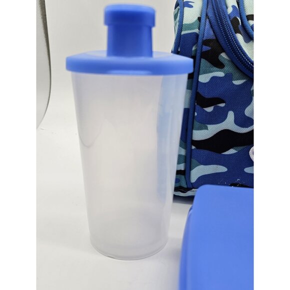 Tupperware Lunch Box Blue Camouflage Lunchbox Cup Container Sandwich Keeper 4 Pc - Picture 4 of 15